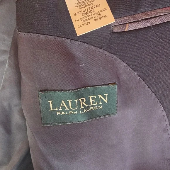Lauren Ralph Lauren Mens Black Two Button Blazer Suit Jacket Made in Canada - Picture 7 of 16